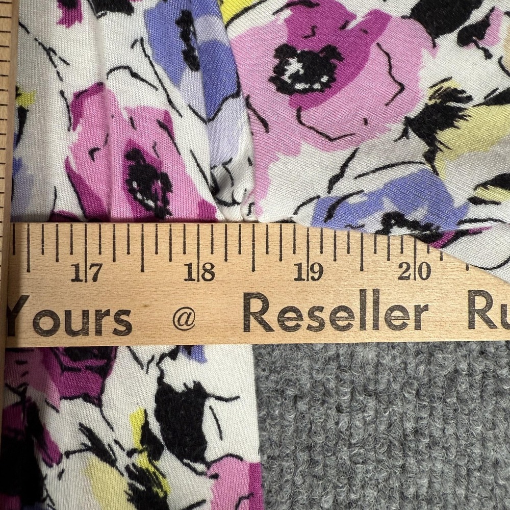 Dana Buchman Shirt Large Colorful Floral Print Tie Front 3/4 Sleeve Rayon Top - Picture 4 of 11
